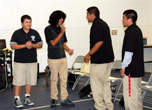 Drama requires student to commit and collaborate with each other in order to produce greater results for all. As showcased in Pass the clap sophomore Remy Carillo, senior Victor Cruz,returning senior Jose Del Toro and junior Walter Duarte, attempt to work together in order to clap in succession.