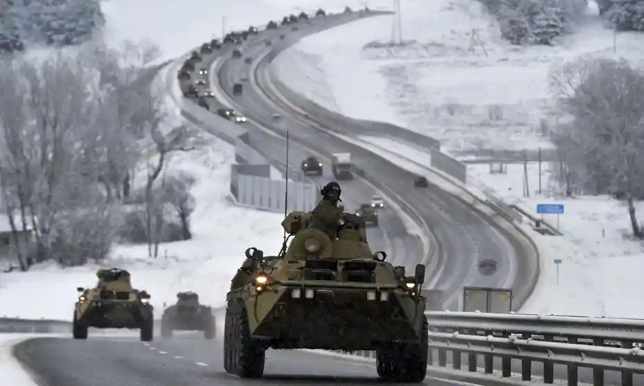 Russian troops preparing to invade Ukraine./The Guardian
