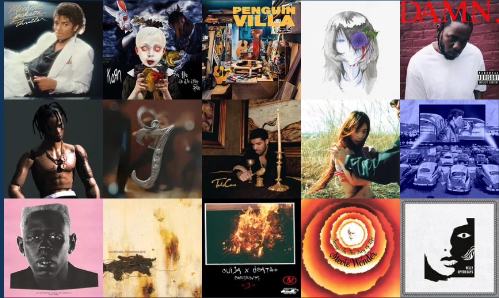 This was a collage of albums from different genres and from unique artists even one having a different language that they used 