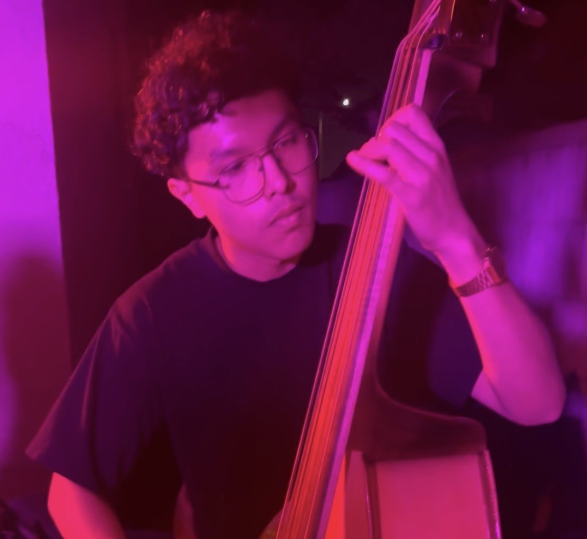 Valentin Cruz plays his tololoche at a gig